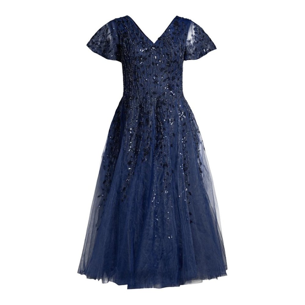 Mac Duggal Beaded Tulle Tea-Length Dress Size 8 NWT